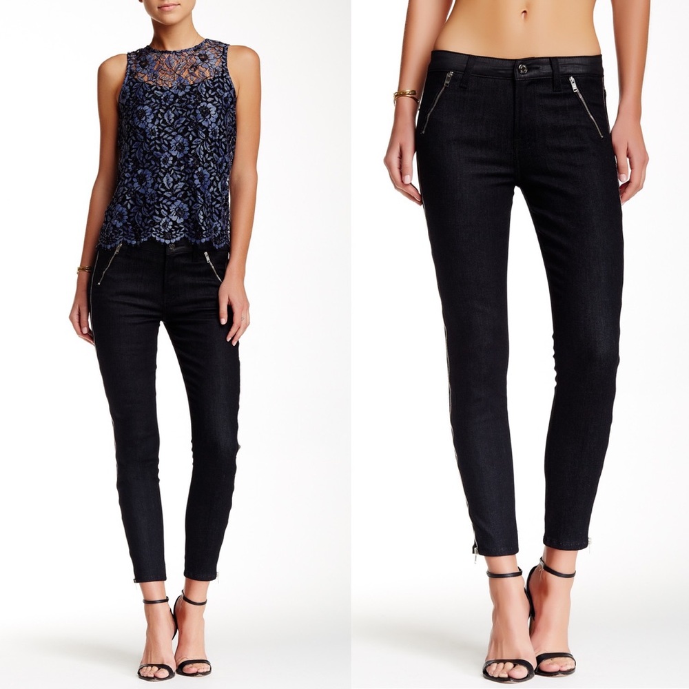 7 For All Mankind Zip Detail Black Skinny Jeans